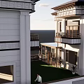 Two Story Detached Villa With Traditional Roof Light Exterior Garage Doors And Windows