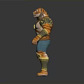 3D Tiger Warrior Character With Golden Armor Blue Pants And Axe Weapon 3d model