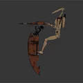Skeletal Mechanical Character And Red Creature Design With Weapon Wing In