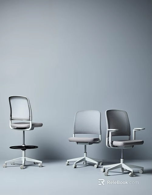 Modern Gray Mesh Office Chairs With Various Ergonomic Styles For Workspace 3d model