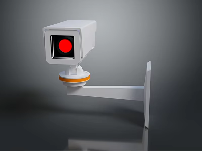 White Security Camera With Red Light On Wall Mounted Bracket 3d model