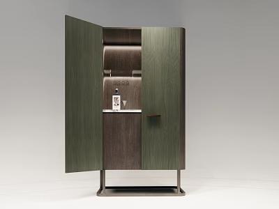 Modern Wooden Sideboard With Open Doors And Storage Shelves On Metal Legs 3d model
