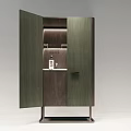 Modern Wooden Sideboard With Open Doors And Storage Shelves On Metal Legs