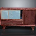 Vintage Wooden Storage Cabinet With Glass Doors Drawer And Decorative Legs