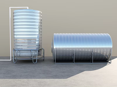 Industrial Vertical And Horizontal Metal Storage Tanks With Stable Base For Factories 3d model