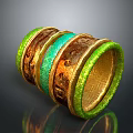 Colorful Multi Layered Ring With Green Gold Copper Bands And Textured Shiny Finish