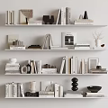 Elegant Decorative Ornament Combinations on White Tiered Shelves with Books Vase and Dried Branches