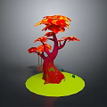 Colorful Decorative Tree With Red Trunk Orange Leaves And Swing On Green Base