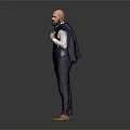 Stylish Man In Navy Blue Vest White Shirt And Matching Pants With Jacket Over Shoulder