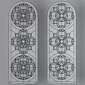 Stained Glass Panels With Repeated Floral Patterns Symmetrical Design in Blue and Green Tones