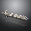 Medieval Metal Sword with Intricate Hilt And Sharp Reflective Blade