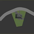 Detached House With Gray Roof White Walls And Green Lawn Surrounded By Curved Pathway