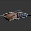 Futuristic Wooden Watercraft With Orange Sail And Sci Fi Thruster Design