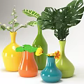 Colorful Ceramic Vases With Tropical Foliage And Colorful Flowers For Home Decor