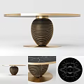 Modern Round Coffee Table With Marble Top And Gold Striped Metal Base Design