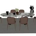 Modern Round Dining Table Set With Brown Chairs And Decorative Vase 3d model