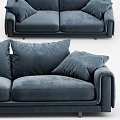 Modern Dark Blue Two Seater Sofa With Plush Cushions And Decorative Pillows