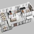 Modern Office Aerial View Layout With Work Desks Chairs Sofa Area And Green Plants