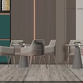 Modern Accent Chairs In Interior With Wooden Wall Panels Round Tables And Soft Lighting