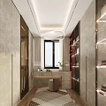 Modern Walk In Closet Interior With Window Dressing Table And Cabinets 3d model