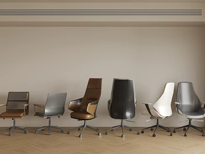 Modern Office Chairs In Various Colors With Leather Upholstery And Swivel Wheels 3d model