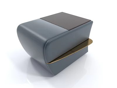 Modern Gray Nightstand with Smooth Leather Surface and Gold Accent Trim and Rounded Sleek Design 3d model