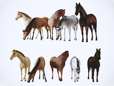 Various Colored Reptiles In Different Poses On White Background 3d model