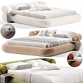 Modern Upholstered Double Bed With Soft Fabric Plush Pillows And Color Options