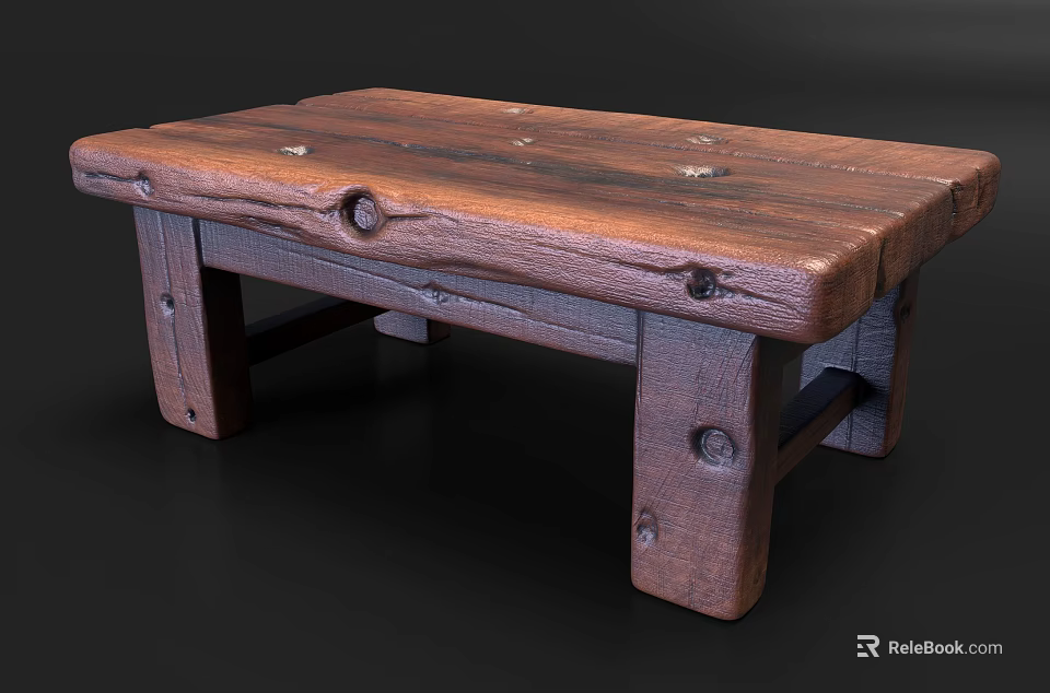 Rustic Solid Wood Coffee Table With Natural Wood Grain Surface And Simple Legs 3d model 