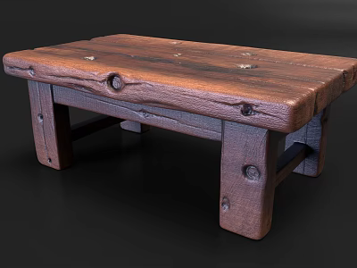 Rustic Solid Wood Coffee Table With Natural Wood Grain Surface And Simple Legs 3d model