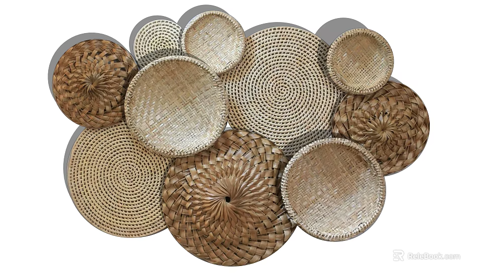 Handmade Woven Circular Wall Hangings In Natural Tones For Home Decor 3d model 