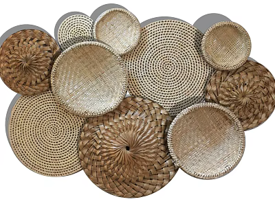 Handmade Woven Circular Wall Hangings In Natural Tones For Home Decor 3d model