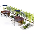 Outdoor Public Seating Area With Transparent Domes Green Plants And Stones