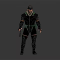 Male Game Movie Character In Green And Black Tactical Outfit With Beard And Gun