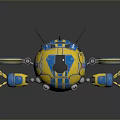 Spherical Sci Fi Game Character With Blue Yellow Stripes And Mechanical Propellers 3d model