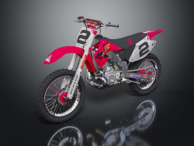 Pink and White Off Road Motorcycle With Number 2 Stylish Design And Large Tires 3d model