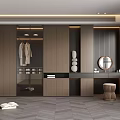 Elegant Modern Wardrobe Interior With Wooden Doors Hanging Space And Mirror