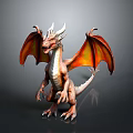 Mythical Dragon With Spread Red Orange Wings White Horns And Scaled Body