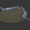 Circular Stone Paved Plaza With Surrounding Stone Walls And Wooden Benches