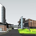Modern Commercial Street With High Rise Buildings Green Spaces And Waterfront Plazas