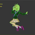 Anime Style Game Movie Character With Brown Short Hair Green Eyes And Dynamic Dancing Pose