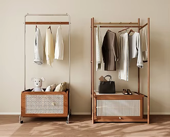 French antique hanger coat rack combination rattan hanger 3d model