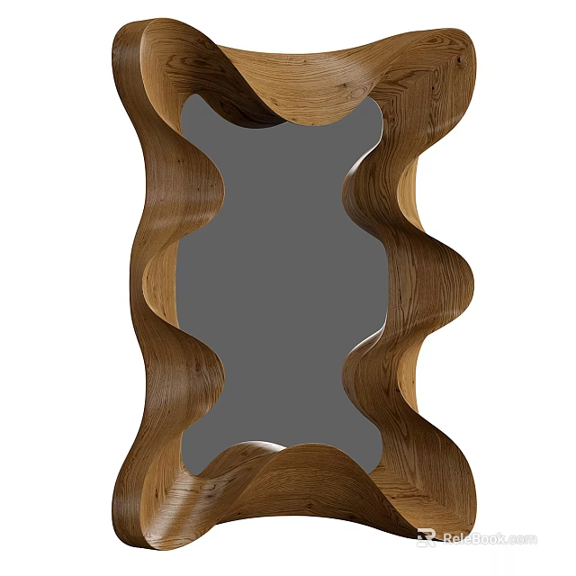 Elegant Decorative Mirror with Wavy Wooden Frame and Modern Curved Wave Design 3d model 