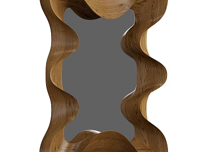 Elegant Decorative Mirror with Wavy Wooden Frame and Modern Curved Wave Design 3d model