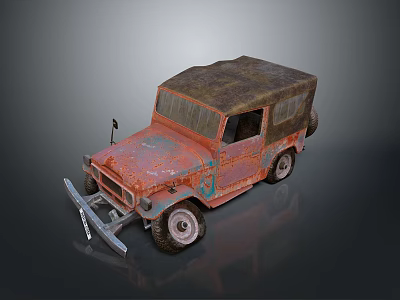 Rusty Red Vintage Off Road Vehicle With Canvas Top And Classic Retro Design 3d model