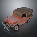 Rusty Red Vintage Off Road Vehicle With Canvas Top And Classic Retro Design