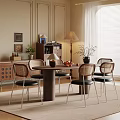 Modern Dining Room Interior With Wooden Table Rattan Chairs Floor Lamp And Potted Plant