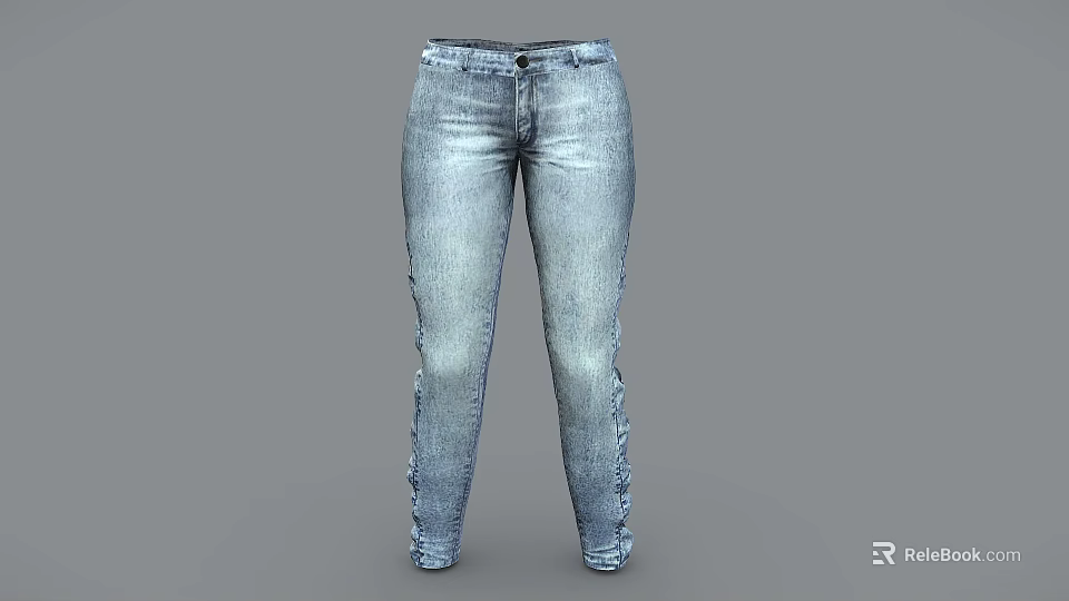 Light Blue Straight Leg Jeans With Classic Stitch Design For Casual Wear 3d model 