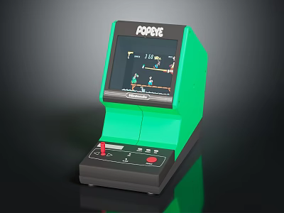 Retro Apollo Game Console With Green Body Control Panel And Screen Displaying Classic Game Graphics 3d model