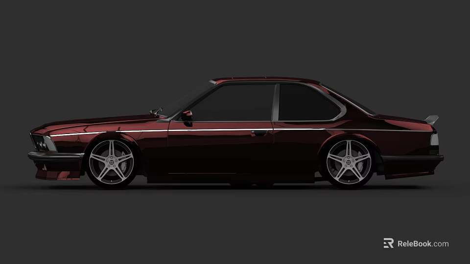 Dark Red Modified Sedan With Sleek Body And Large Alloy Wheels 3d model 